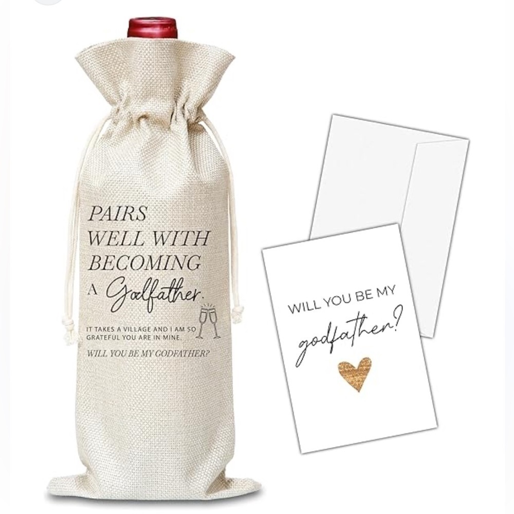 NWT Godfather Wine Gift Bag, Proposal, Pairs Well Becoming Godfather, Baptism